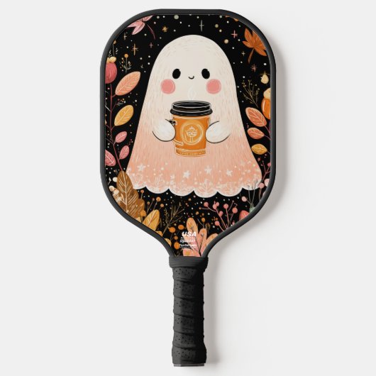 Cute Autumn Ghost with Pumpkin Coffee – Cozy Fall  Pickleball Schläger (Vorderseite)
