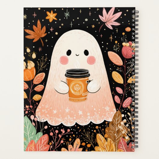Cute Autumn Ghost with Pumpkin Coffee – Cozy Fall  Planer (Rückseite)