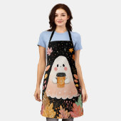 Cute Autumn Ghost with Pumpkin Coffee – Cozy Fall Schürze (Getragen)