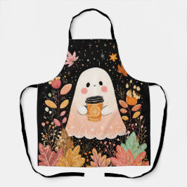 Cute Autumn Ghost with Pumpkin Coffee – Cozy Fall  Schürze