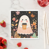 Cute Autumn Ghost with Pumpkin Coffee – Cozy Fall  Serviette (Beispiel)