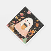 Cute Autumn Ghost with Pumpkin Coffee – Cozy Fall Serviette (Ecke)