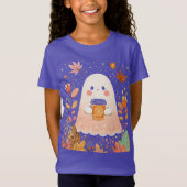 Cute Autumn Ghost with Pumpkin Coffee – Cozy Fall  T-Shirt (Vorderseite)