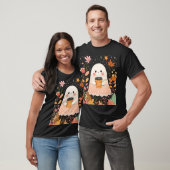 Cute Autumn Ghost with Pumpkin Coffee – Cozy Fall T-Shirt (Unisex)