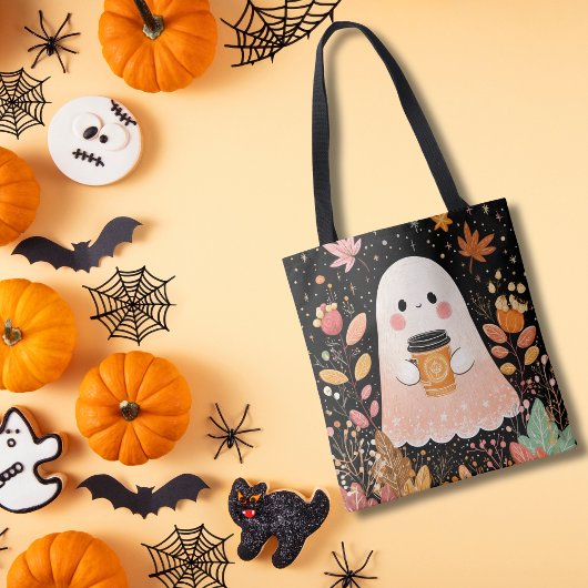 Cute Autumn Ghost with Pumpkin Coffee – Cozy Fall  Tasche