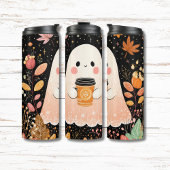 Cute Autumn Ghost with Pumpkin Coffee – Cozy Fall Thermosbecher