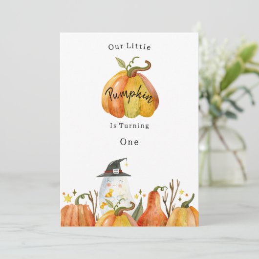 Cute Autumn Halloween Pumpkin Birthday Invitation Einladung (Stehend Vorderseite)