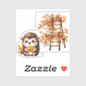 Cute Autumn Hedgehog with Harvest Ladder Illustrat Aufkleber (Blatt)