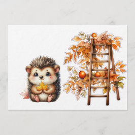 Cute Autumn Hedgehog with Harvest Ladder Illustrat Einladung