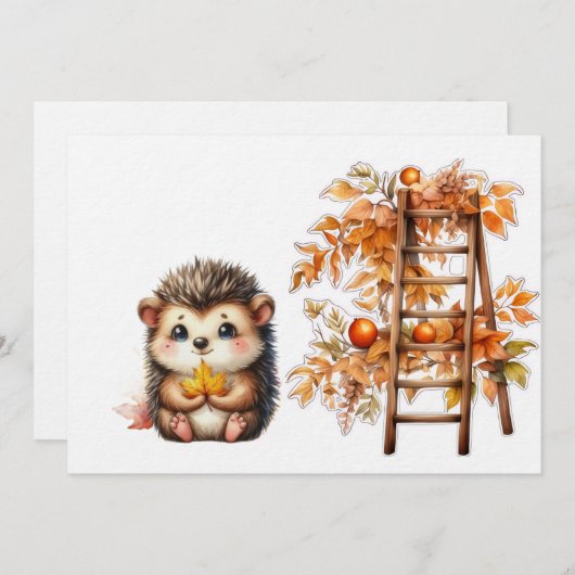 Cute Autumn Hedgehog with Harvest Ladder Illustrat Einladung (Vorne/Hinten)