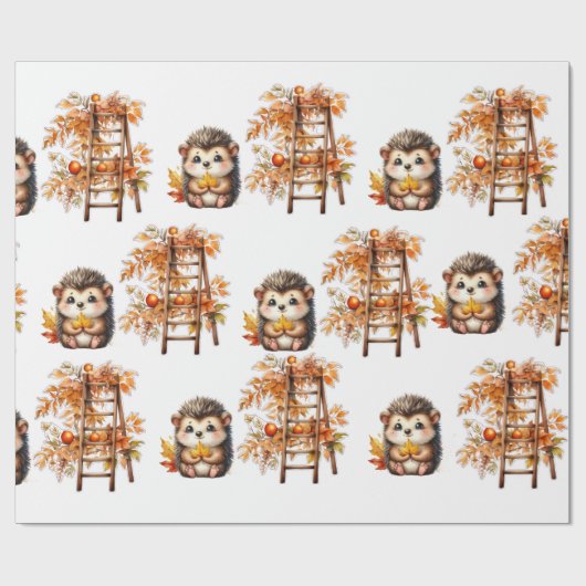 Cute Autumn Hedgehog with Harvest Ladder Illustrat Geschenkpapier (Flach)