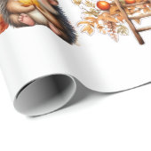 Cute Autumn Hedgehog with Harvest Ladder Illustrat Geschenkpapier (Rolleneckpunkt)
