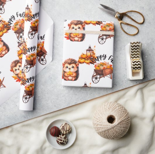 Cute Autumn Hedgehog with Harvest Ladder Illustrat Geschenkpapier (Kunsthandwerk)