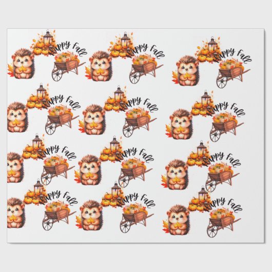 Cute Autumn Hedgehog with Harvest Ladder Illustrat Geschenkpapier (Flach)