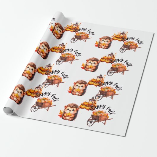 Cute Autumn Hedgehog with Harvest Ladder Illustrat Geschenkpapier (Ungerollt)