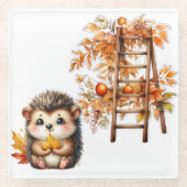 Cute Autumn Hedgehog with Harvest Ladder Illustrat Glasuntersetzer (Vorderseite)