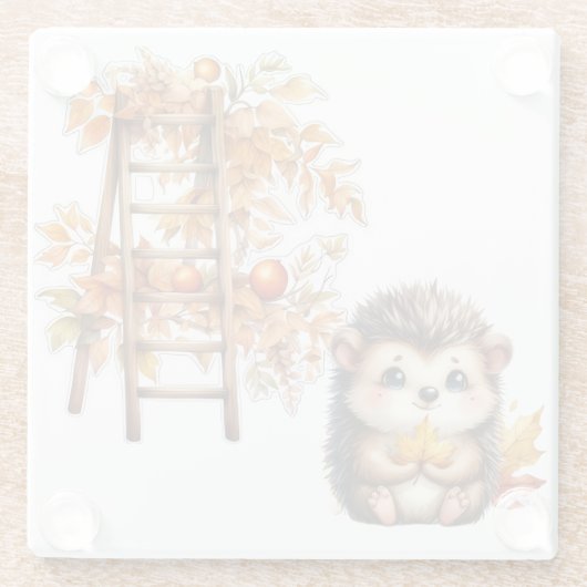 Cute Autumn Hedgehog with Harvest Ladder Illustrat Glasuntersetzer (Rückseite)
