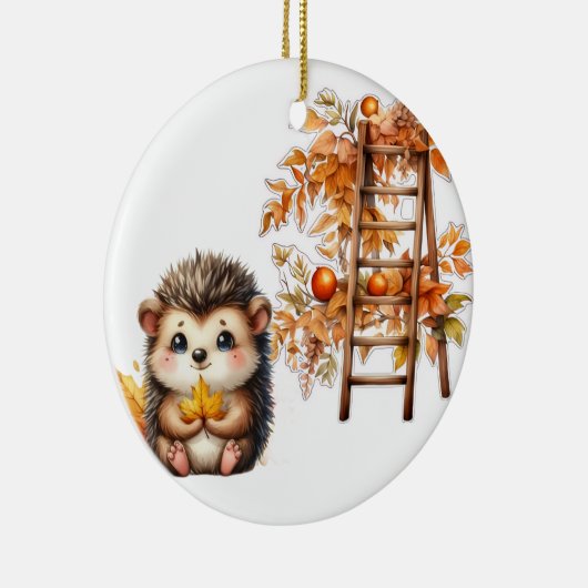 Cute Autumn Hedgehog with Harvest Ladder Illustrat Keramik Ornament (Rechts)