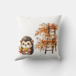 Cute Autumn Hedgehog with Harvest Ladder Illustrat Kissen