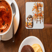 Cute Autumn Hedgehog with Harvest Ladder Illustrat Rechteckiger Pappuntersetzer