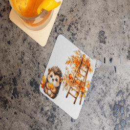 Cute Autumn Hedgehog with Harvest Ladder Illustrat Rechteckiger Pappuntersetzer