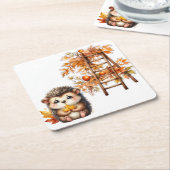 Cute Autumn Hedgehog with Harvest Ladder Illustrat Rechteckiger Pappuntersetzer (angewinkelt)