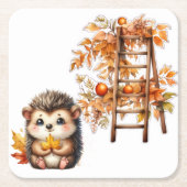Cute Autumn Hedgehog with Harvest Ladder Illustrat Rechteckiger Pappuntersetzer (Vorderseite)