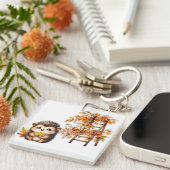 Cute Autumn Hedgehog with Harvest Ladder Illustrat Schlüsselanhänger (Vorderseite rechts)