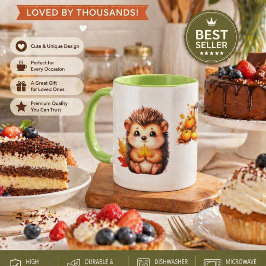 Cute Autumn Hedgehog with Harvest Ladder Illustrat Tasse