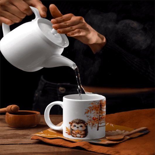 Cute Autumn Hedgehog with Harvest Ladder Illustrat Tasse