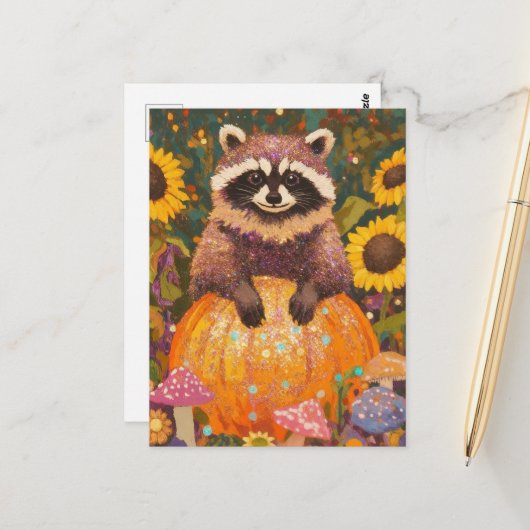 Cute Autumn Raccoon Postkarte (Vorderseite/Rückseite Beispiel)