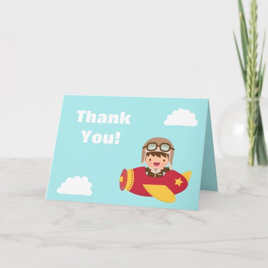 Cute Aviator Boy Airplane Thank You Greeting Dankeskarte (Vorderseite)