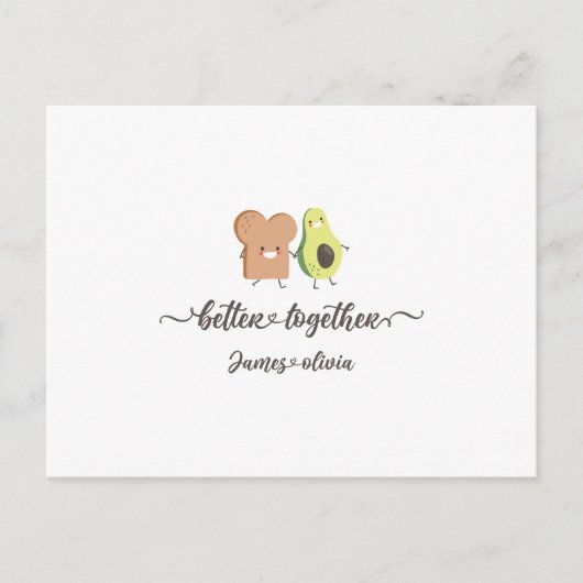 Cute Avocado and Toast Better Together Personalize Postkarte (Vorderseite)