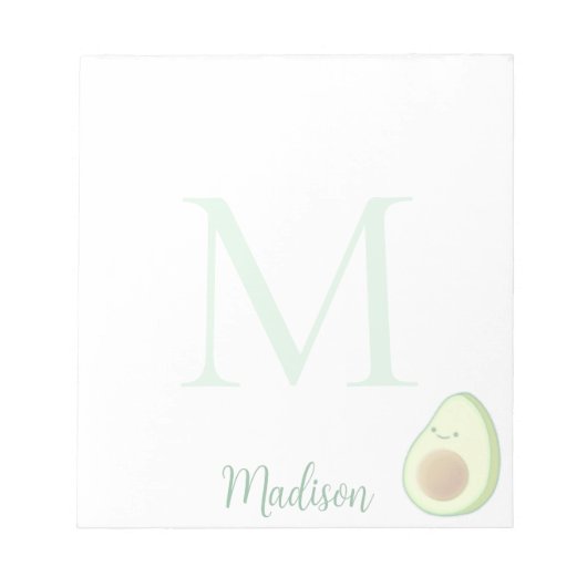 Cute Avocado Custom Name Initial Notizblock (Vorderseite)