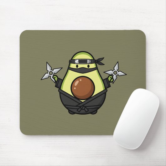 Cute Avocado Ninja Shuriken Warrior Illustration Mousepad (Mit Mouse)