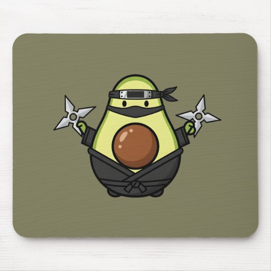 Cute Avocado Ninja Shuriken Warrior Illustration Mousepad (Vorne)