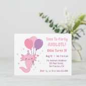 Cute Axolotl and Balloons Girls Birthday Party Einladung (Stehend Vorderseite)