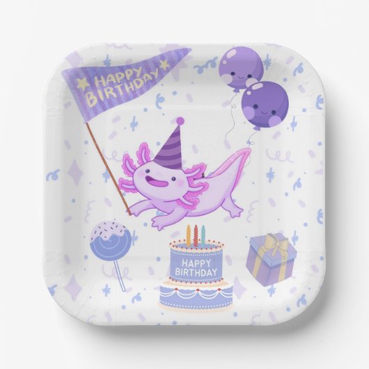 Cute axolotl birthday pappteller (Vorderseite)