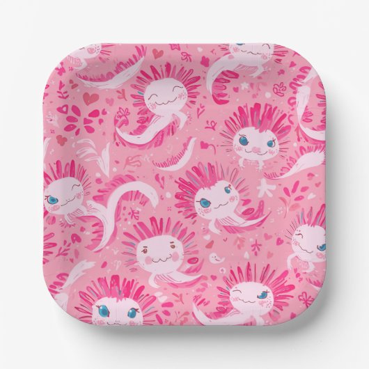 Cute axolotl birthday pappteller (Vorderseite)