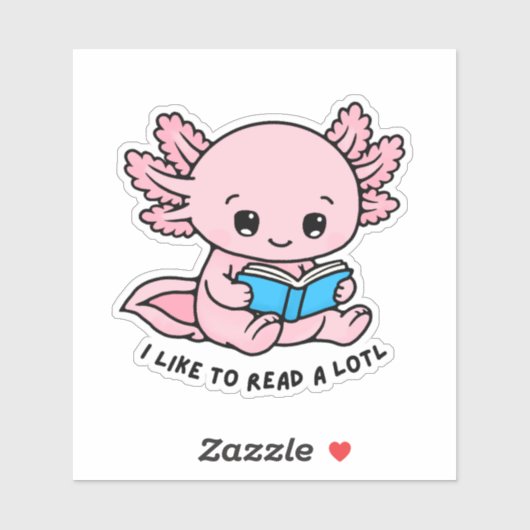 Cute Axolotl Book Lover Funny Pun Sticker (Blatt)