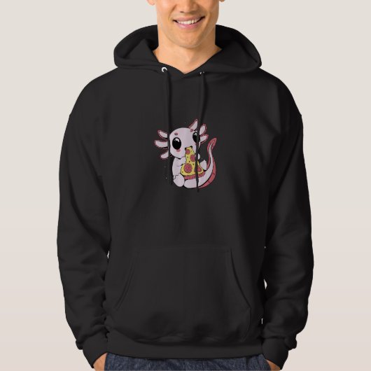 Cute Axolotl Eating Slice of Pepperoni Cheese Pizz Hoodie (Vorderseite)