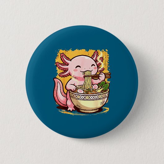 Cute Axolotl Eats Ramen Noodles Axolotls Ramen  Button (Vorderseite)