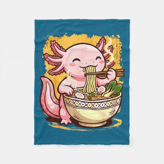 Cute Axolotl Eats Ramen Noodles Axolotls Ramen  Fleecedecke (Vorderseite)