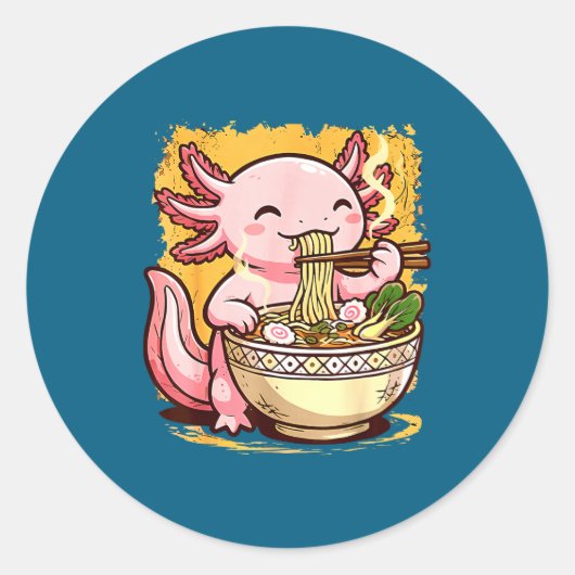 Cute Axolotl Eats Ramen Noodles Axolotls Ramen  Runder Aufkleber (Vorderseite)