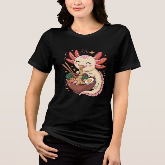 Cute Axolotl Eats Ramen Noodles Tri-Blend Shirt (Vorderseite)