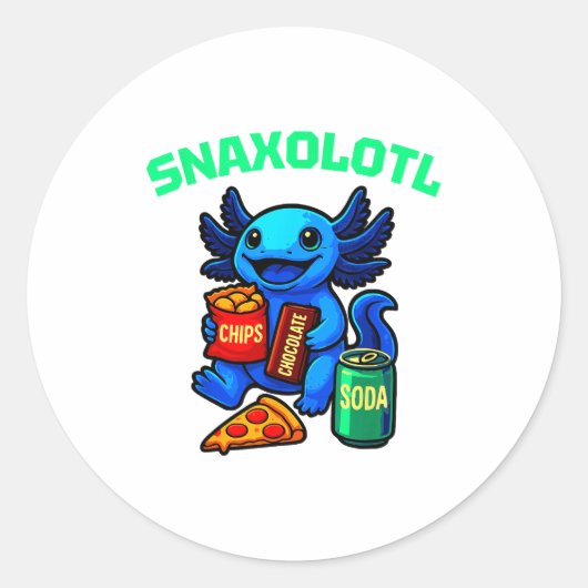 Cute Axolotl Funny Snaxolotl Snacks A Lot Axolotl Runder Aufkleber (Vorderseite)