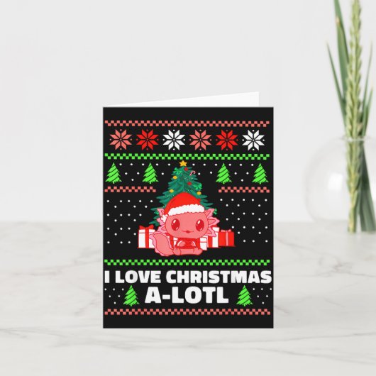Cute Axolotl I Love Christmas A-lotl Xmas Hat Sant Karte (Vorderseite)