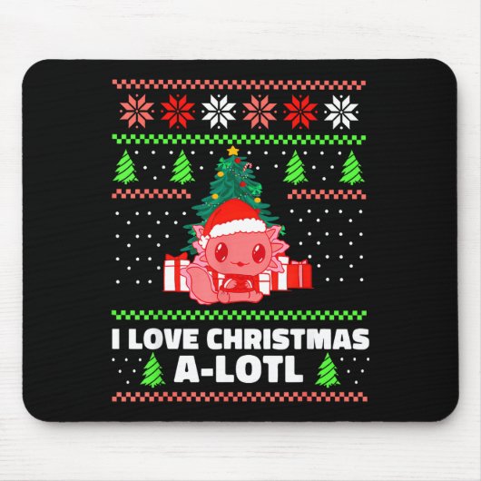 Cute Axolotl I Love Christmas A-lotl Xmas Hat Sant Mousepad (Vorne)