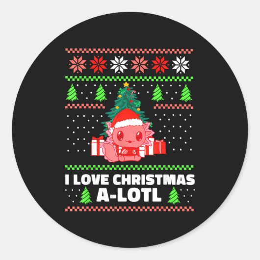 Cute Axolotl I Love Christmas A-lotl Xmas Hat Sant Runder Aufkleber (Vorderseite)