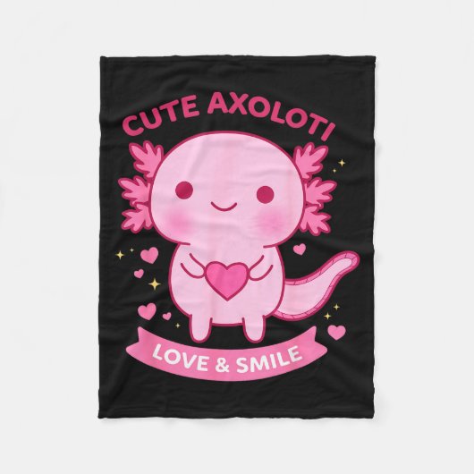 Cute Axolotl Love & Smile Kawaii Heart Animal Fleecedecke (Vorderseite)